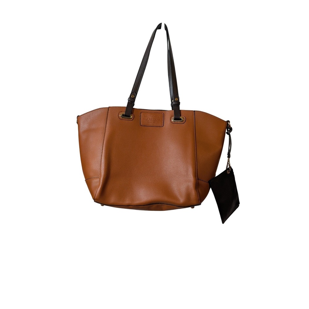 GH Bass & Co Womens Cognac Brown Pebbled Tote Bag with Pouch Large Shoulder Bag